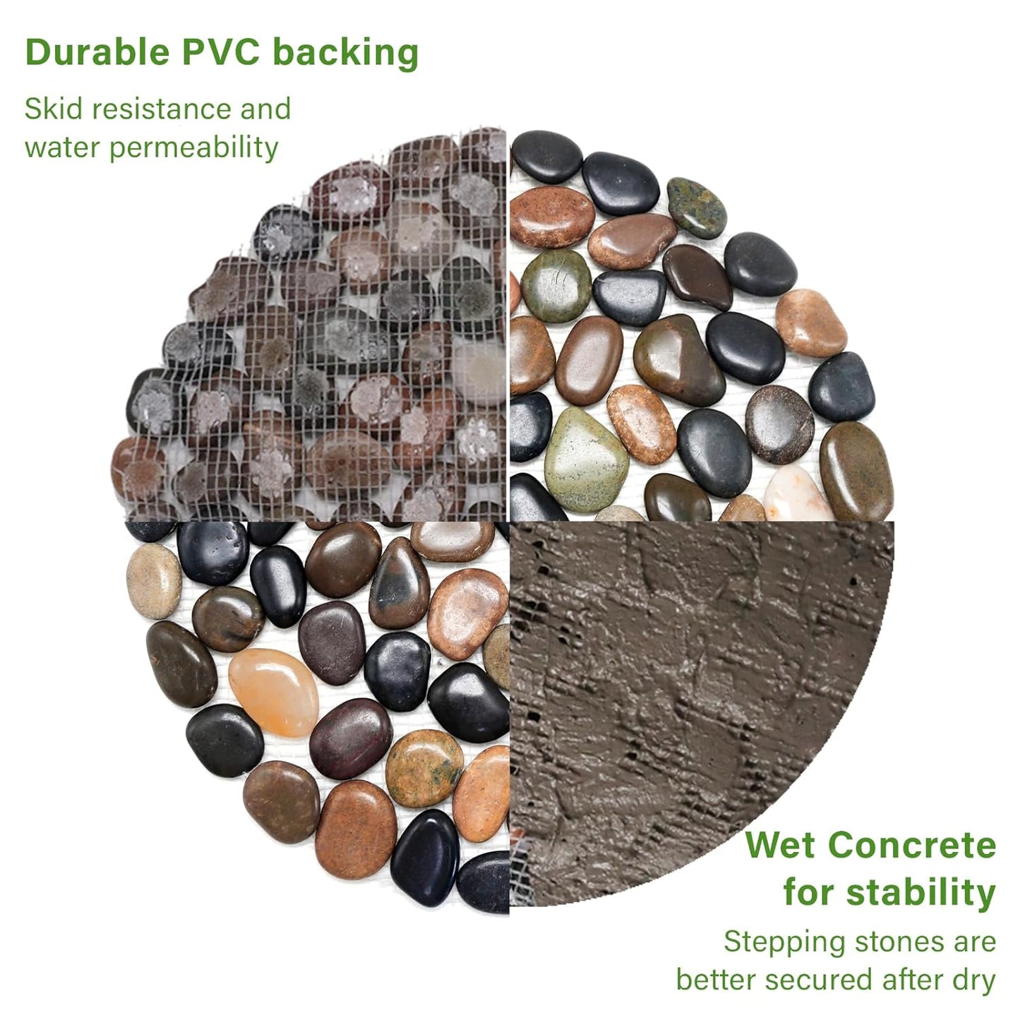 10in River Rock Stepping Stones Set - 6 Pack | Polished Pebble | Long-Lasting PVC Mesh Backing | Perfect for Garden Paths and Lawns Outdoor Landscaping Decoration | Mixed Circle