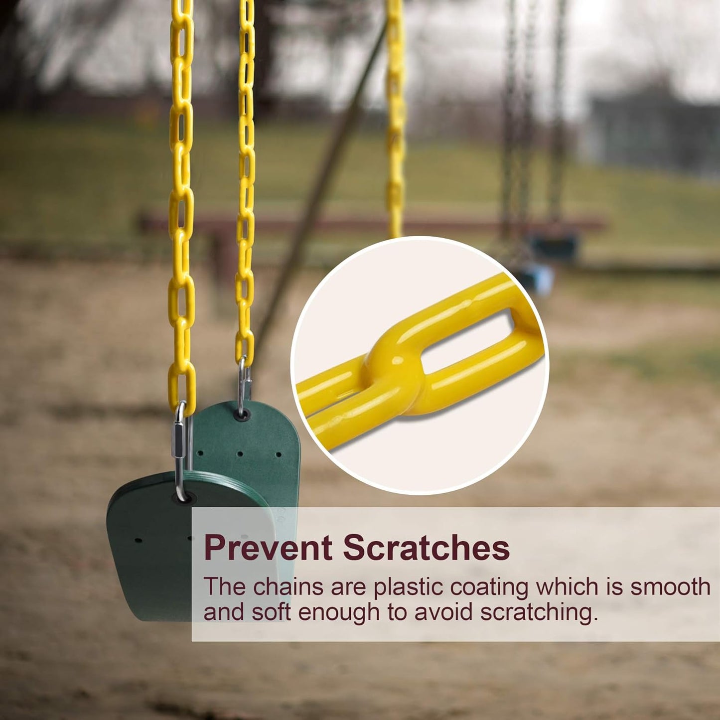 PACEARTH 2 Pack Swings Seats Holds 660lbs with 68.9 inch Anti-Rust Chains Plastic Coated 23.6 inch Tree Hanging Straps and Locking Buckles Playground Swing Set Accessories Replacement - Green