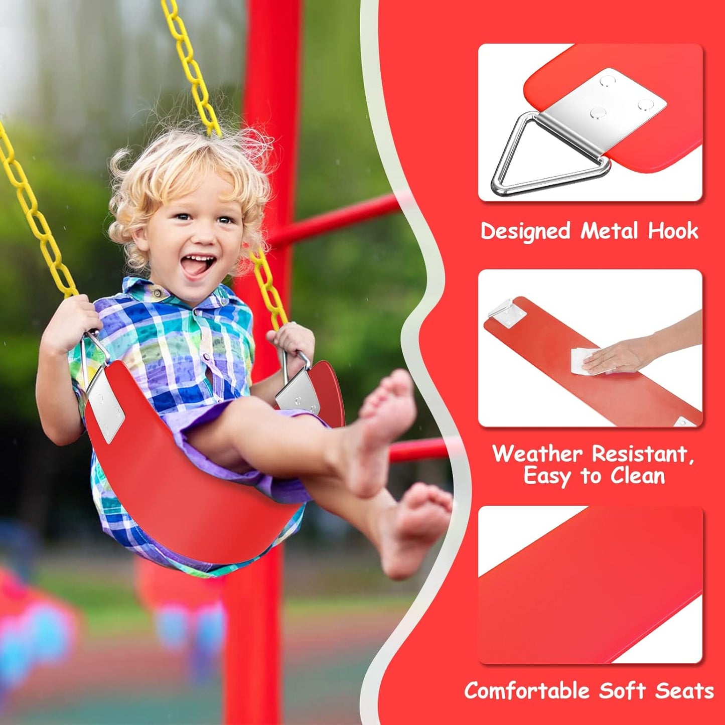 AGPTEK Swing Seat, 30.4 x 6 x 0.27 Inch Yard Swing for Kids & Adults with Metal Triangle Ring - Red(113KG /250LB Weight Limit)