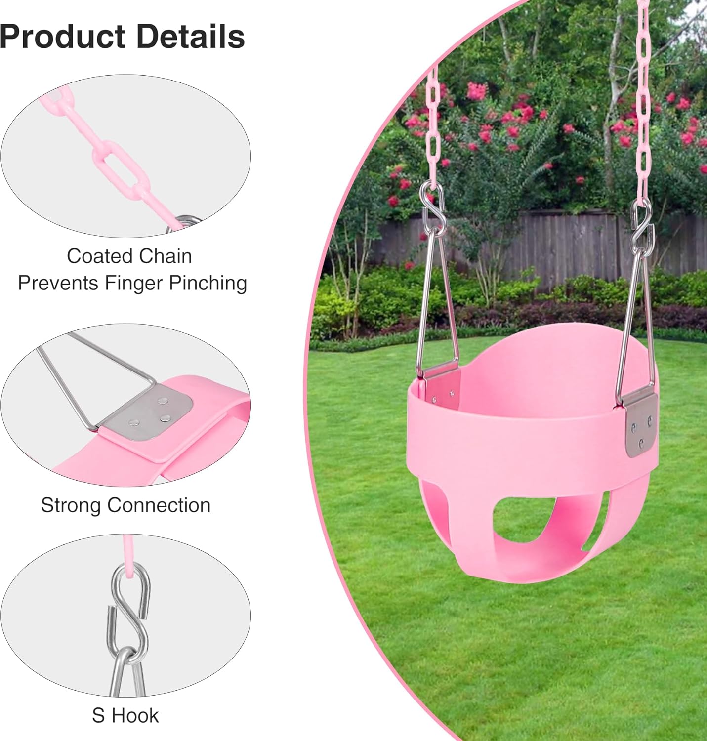 RedSwing High Back Full Bucket Swing with Heavy Duty Swing Seat Combo Pack (Triangle and Chain Dip), Tree Straps Included, Pink