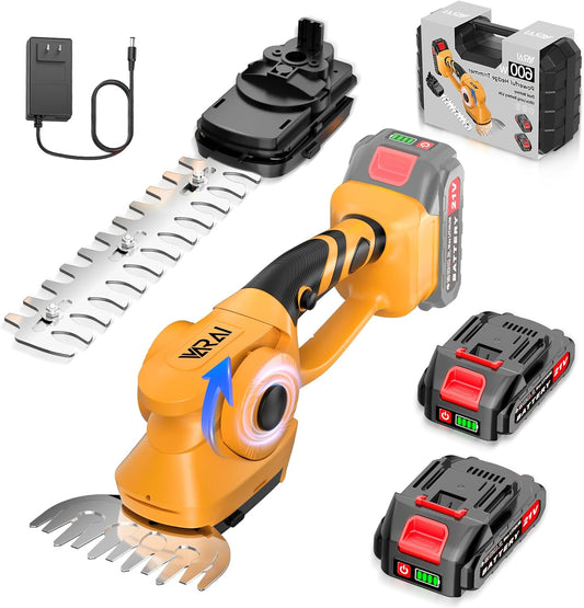 Cordless Hedge Trimmer, 2-in-1 Hedge Trimmer, Ultra Long Battery Life with Battery*2, high-Power and high-Capacity Grass Trimmer for Gardens, Yards and lawns, Including Charger