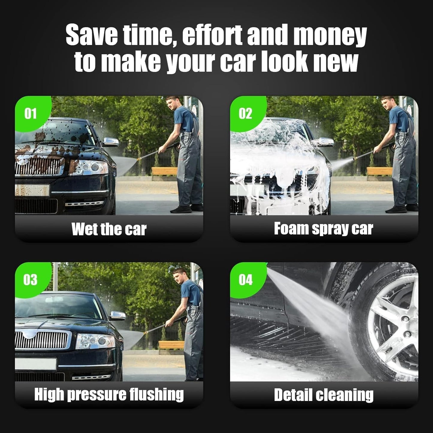 4800 PSI Pressure Cleaner- 4.0 GPM High Power Cleaner with 33FT Hose Reel, 4 Spray Tips and Soap Bottle for Car Washing, Fence Cleaning, Patio Maintenance（Upgraded） (Green)