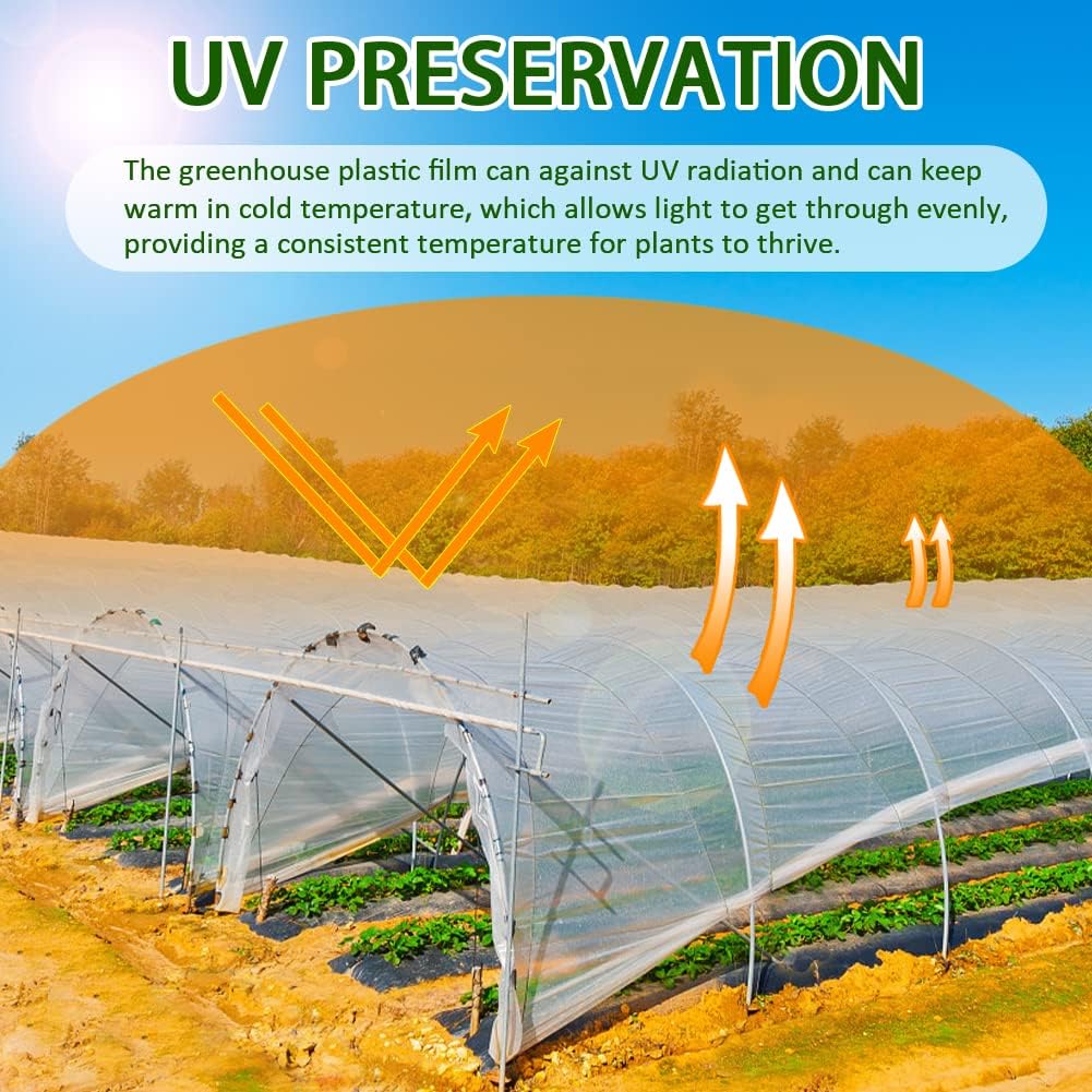 6 mil Greenhouse Plastic Film Sheeting Cover 10 x 26 Ft UV Resistant Clear Polyethylene Film Green House Hoop Farm Plastic Cover for Gardening, Farming, Agriculture