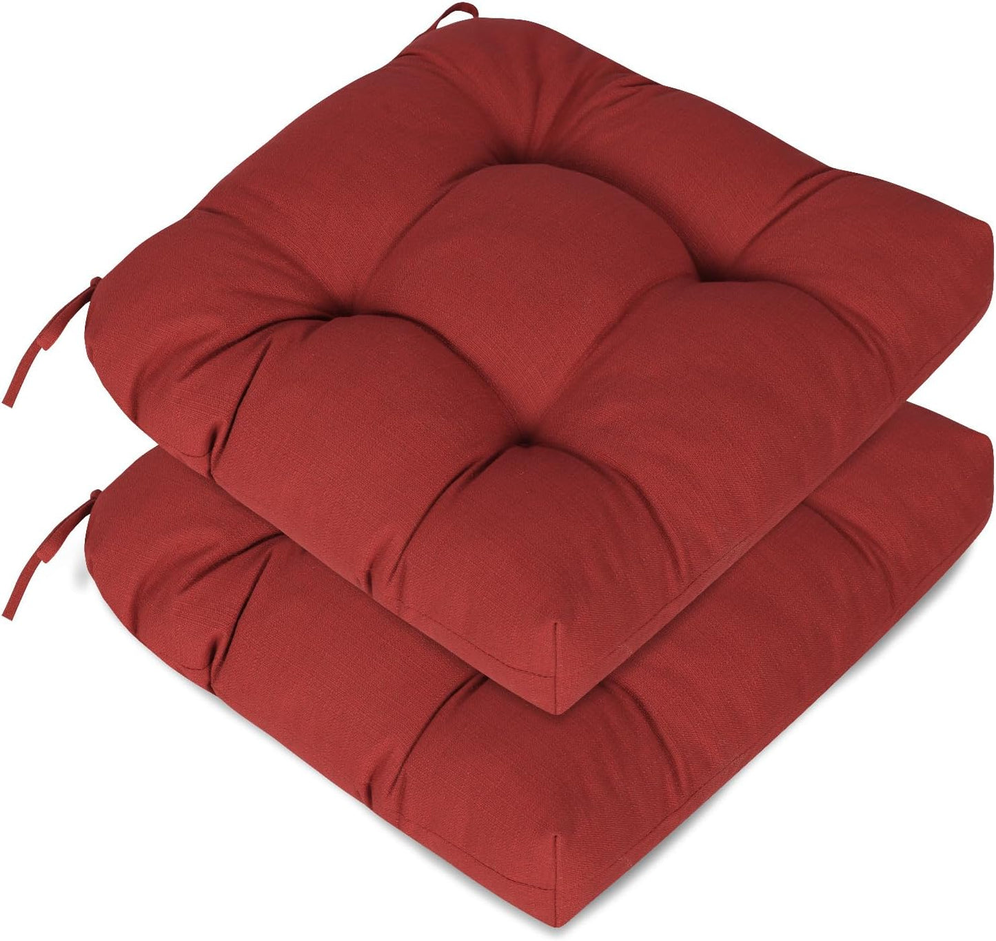 Aoodor 19" x 19" x 5" Tufted Outdoor Chair Cushions, Water Resistant & Fade Resistant Polyester Dining Chair Pads with 2 Straps for Patio Furniture, Set of 2