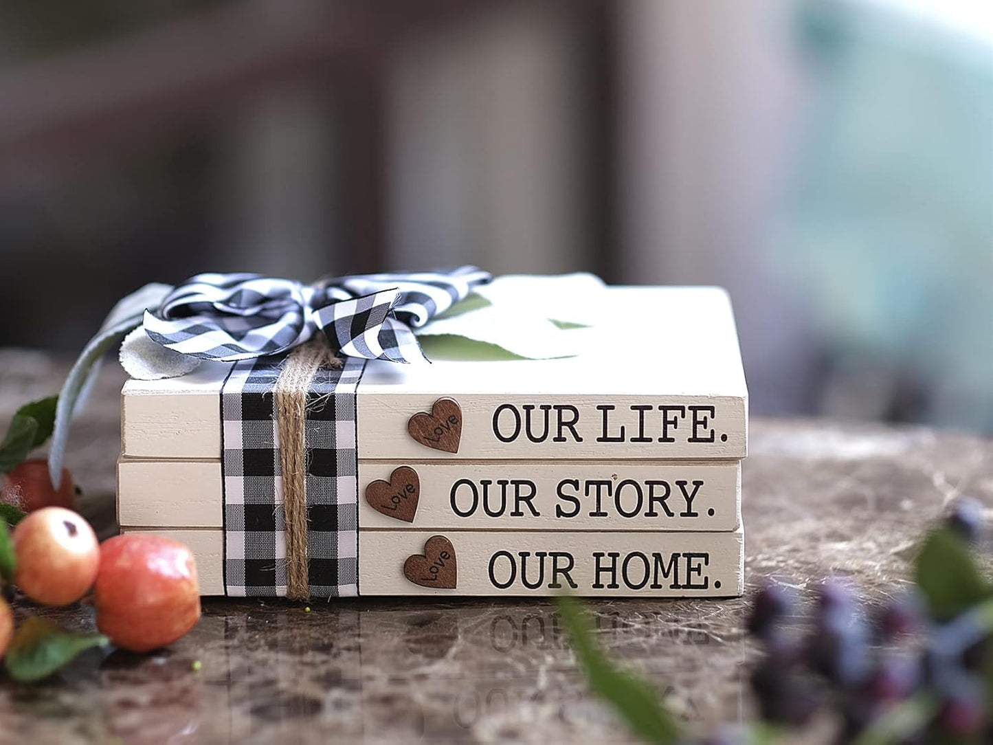 Our Life Our Story Our Home-Farmhouse Stacked Books, 3 Stacked Decorative Books, Rustic Wooden Signs for Home Decor-Housewarming Gifts