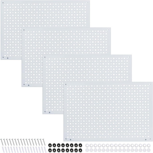 Peg Board, Heavy Duty Steel Organization Panels, Universal 1/8 and 1/4 Peg Board Accessories, Ideal for Garage Tool Storage, Pack of 4(White, 16X10.5)