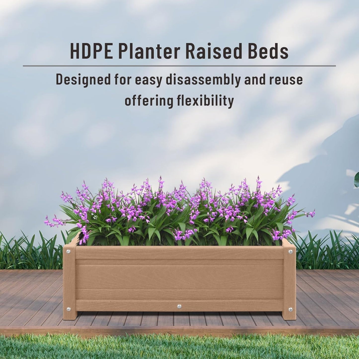 HDPE Raised Planter Box Outdoor,Rot-Resistant and Non-Cracking,Raised Beds for Gardening 29.5 * 14.4 * 9.8 in for Yard,Lawn,Outdoor Planter Boxes Rectangle with Drainage Holes Brown