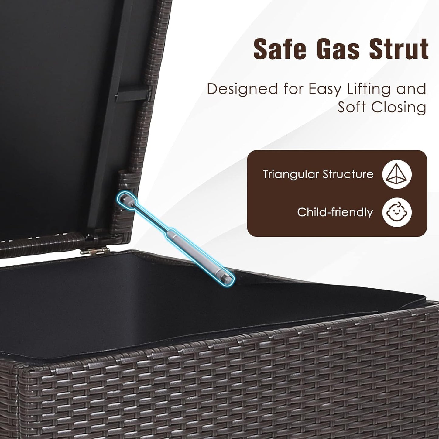 RELAX4LIFE Outdoor Storage Box 72-Gallon - Outside Wicker Storage Bin with Waterproof Zippered Liner, Gas Strut, Package Delivery Boxes for Outside, Accessories, Garden Tools Storage Deck Box