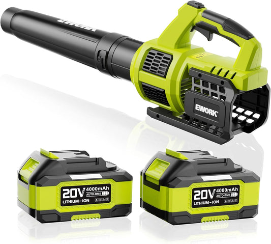 Cordless Leaf Blower 20V Powerful Electric Leaf Blower with 2x4.0Ah Batteries and Charger, Variable Speed & Turbo, Up to 550CFM and 150MPH Lightweight Battery Powered Leaf Blowers for Lawn Care, Patio