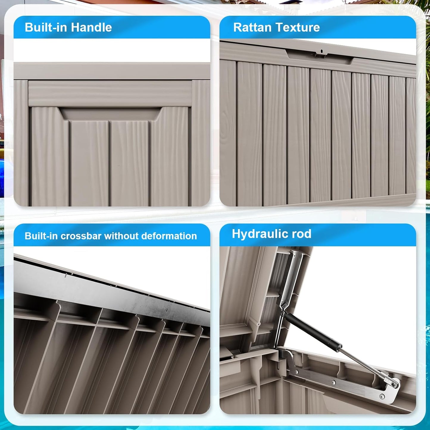 80 Gallon Outdoor Deck Box,Storage Lockable Waterproof Patio Furniture,Garden Tools,Cushions,Pool Accessories Outside Storage Resin Box(Gery)