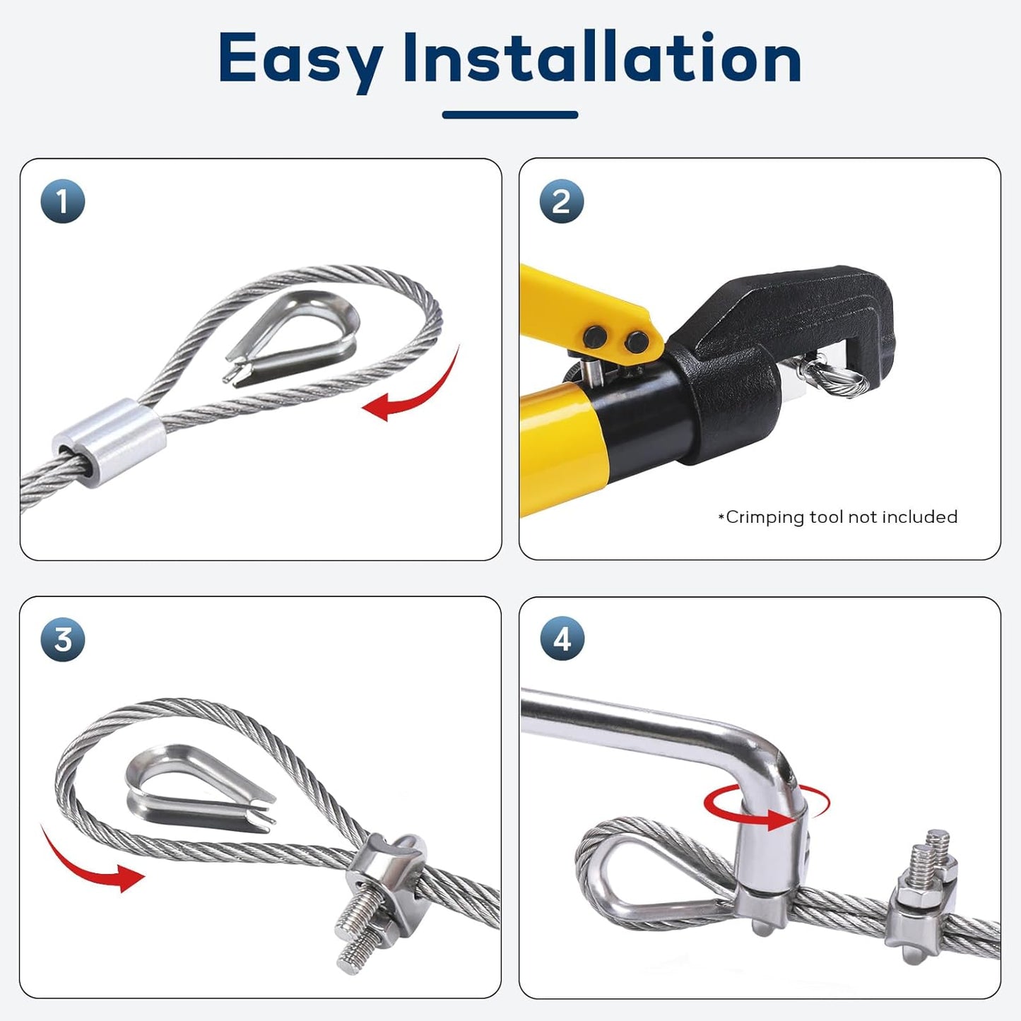 1/8 Inch Stainless Steel Cable 164FT, 7x19 Strand Wire Rope Kit with Thimbles, Clips & Aluminium Sleeves for Plants Climbing, Deck Fence Railing, String Light Haning and DIY Projects