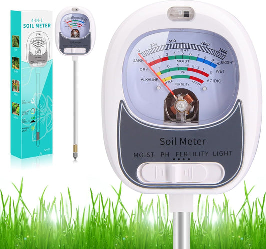HSLGOVE 4-in-1 Soil Test Kit – Soil Moisture Meter, pH, Fertility & Sun-Light, No Battery Required, Large Dial Soil Tester for Indoor & Outdoor Gardening, Lawn, Farm – Brightwhite