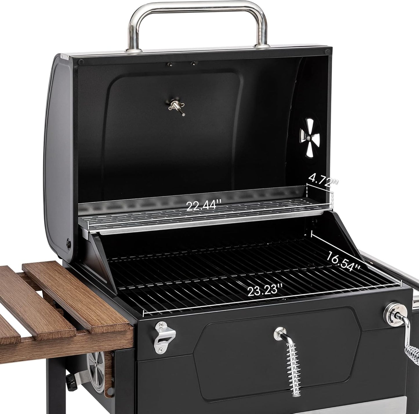 Royal Gourmet CD1824M 24-Inch Charcoal Grill, BBQ Smoker with Handle and Folding Table, Perfect for Outdoor Patio, Garden and Backyard Grilling, Black, Medium