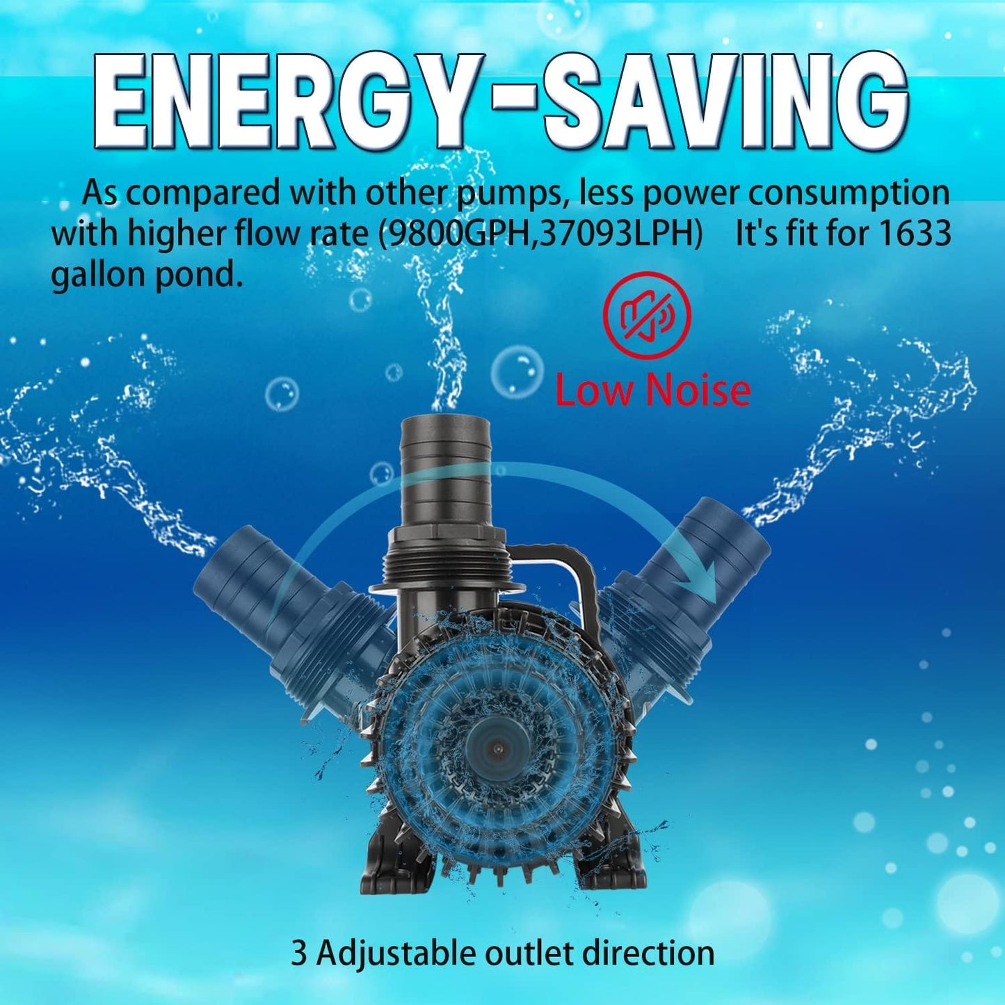 WaterRebirth (9800GPH-620W,UL listed) High Flow Submersible Pond Water Aquarium Pump Multi Scenario Application