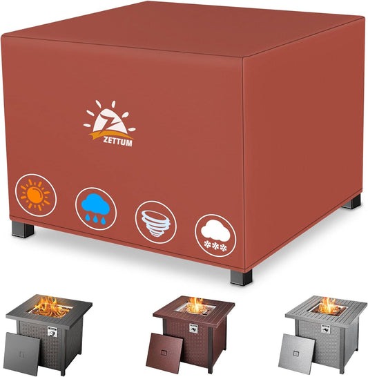 Fire Pit Cover Square 36 Inch - Outdoor Firepit Cover Heavy Duty & Waterproof, 600D Patio Fire Table Covers Gas Fire Pit Accessories Fit 34" Yaheetech Firepit Brown - 36 x 36 x 20 Inch