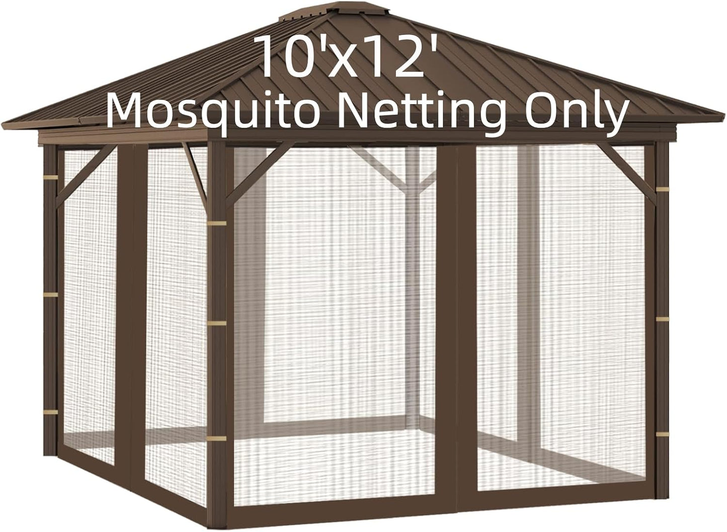Replacement Gazebo Mosquito Netting 10' x 12',Universal Netting for Canopy Tent,4-Panel with Zipper for Outdoor Patio,Backyard (Mosquito Net Only,Brown)