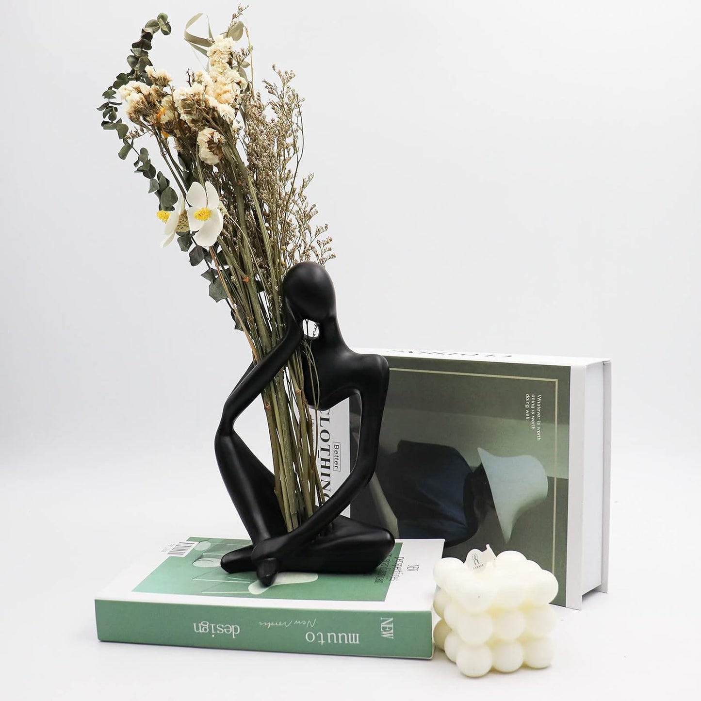 Thinker Statues and Sculptures, Resin Thinker Statue Ornaments, Abstract Style Sculptures, Housewarming Gifts, Housewarming Decorations, Living Room Dining Desk Decorations(Black Right, Large)