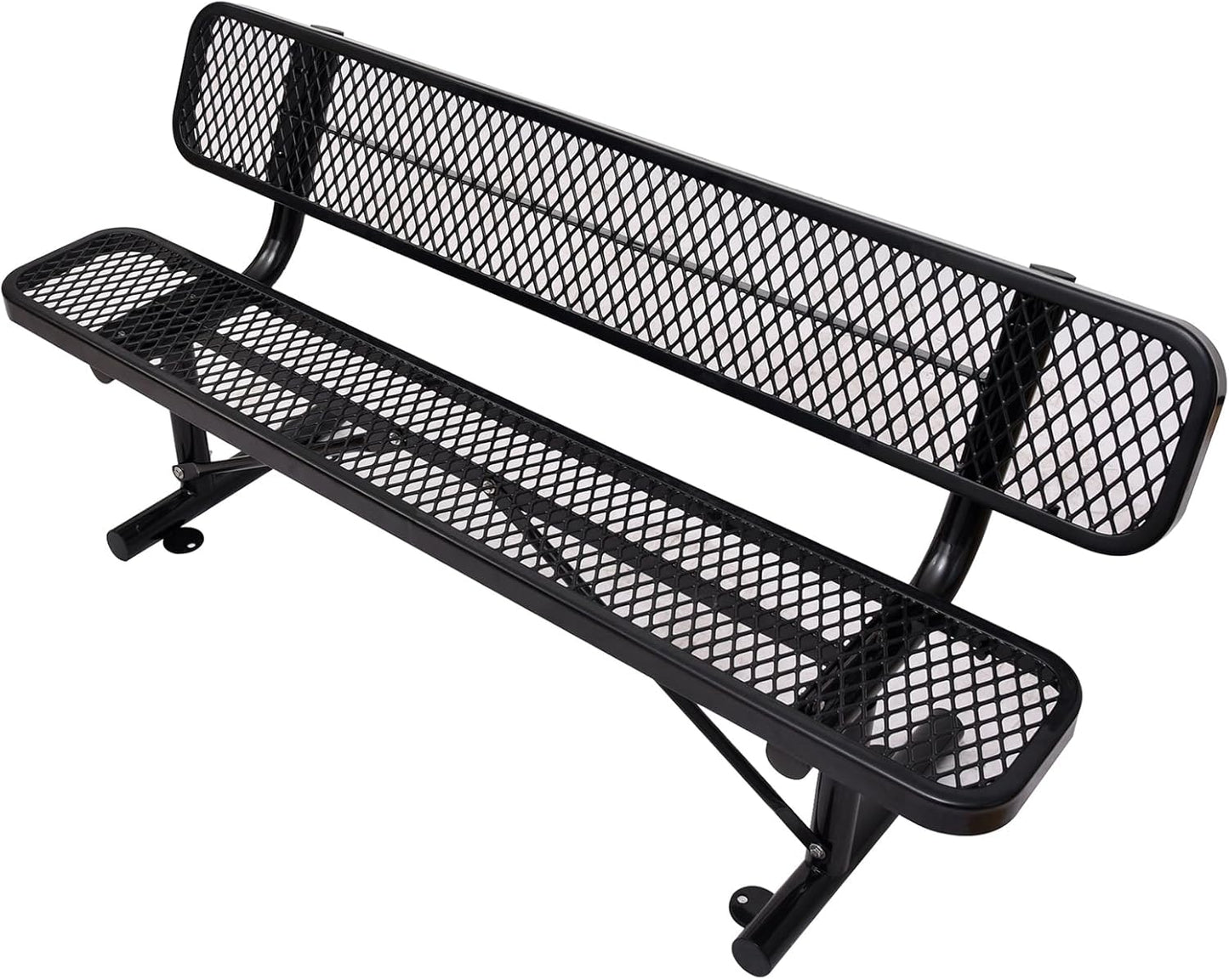 Heavy-Duty Park Bench or Table for Outside - Black Coated Outdoor Furniture Steel Bench, Commercial-Grade Outdoor Benches Weatherproof for Park, Patio, Porch (Black, 6FT (with Backrest))