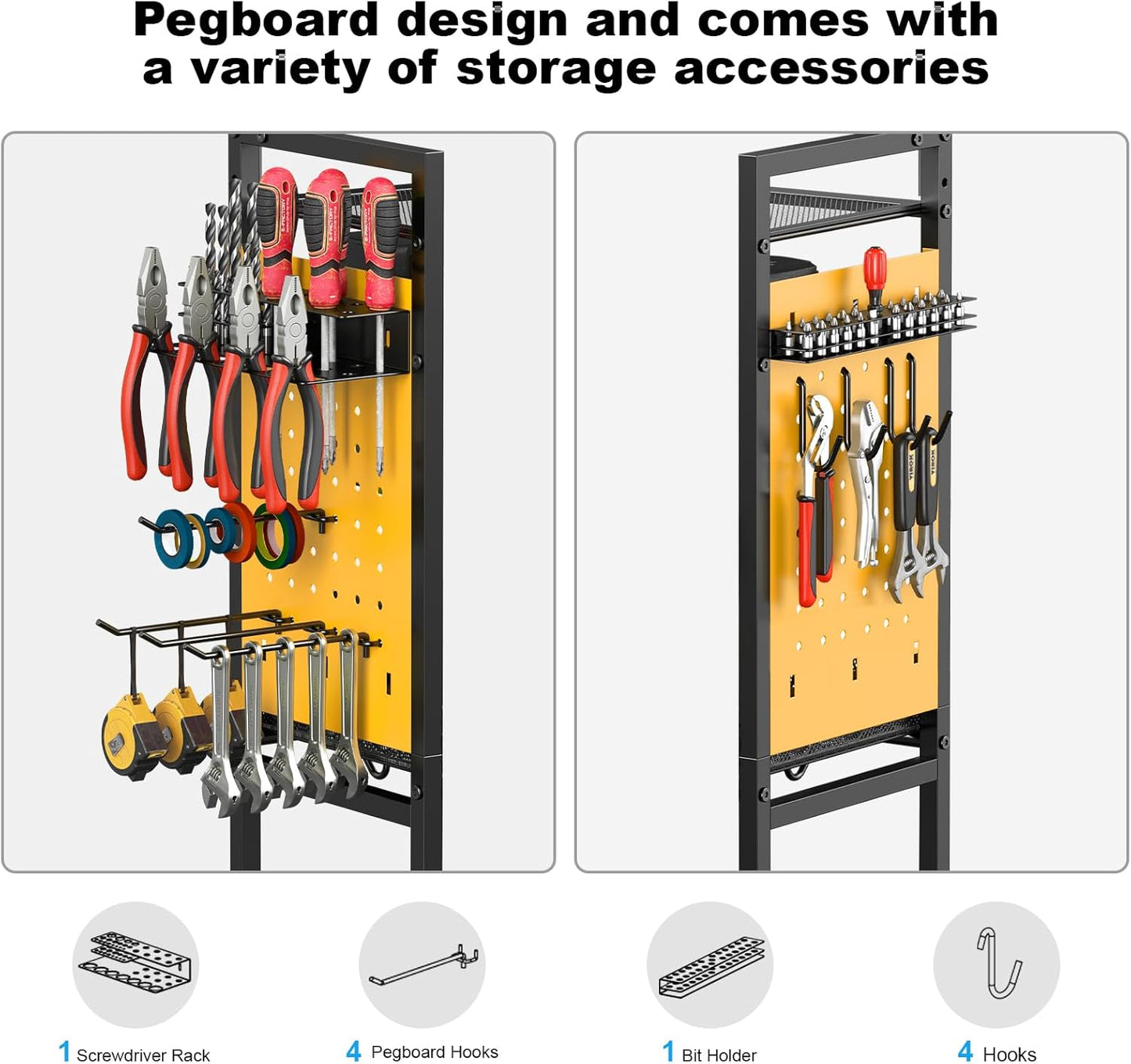 CCCEI Garage Power Tools Organizer Cart with Charging Station, Yellow Floor Standing Rolling Drill and Tools Battery Storage Cart on Wheels. Utility Rack Gift for Men, Husband, Father.