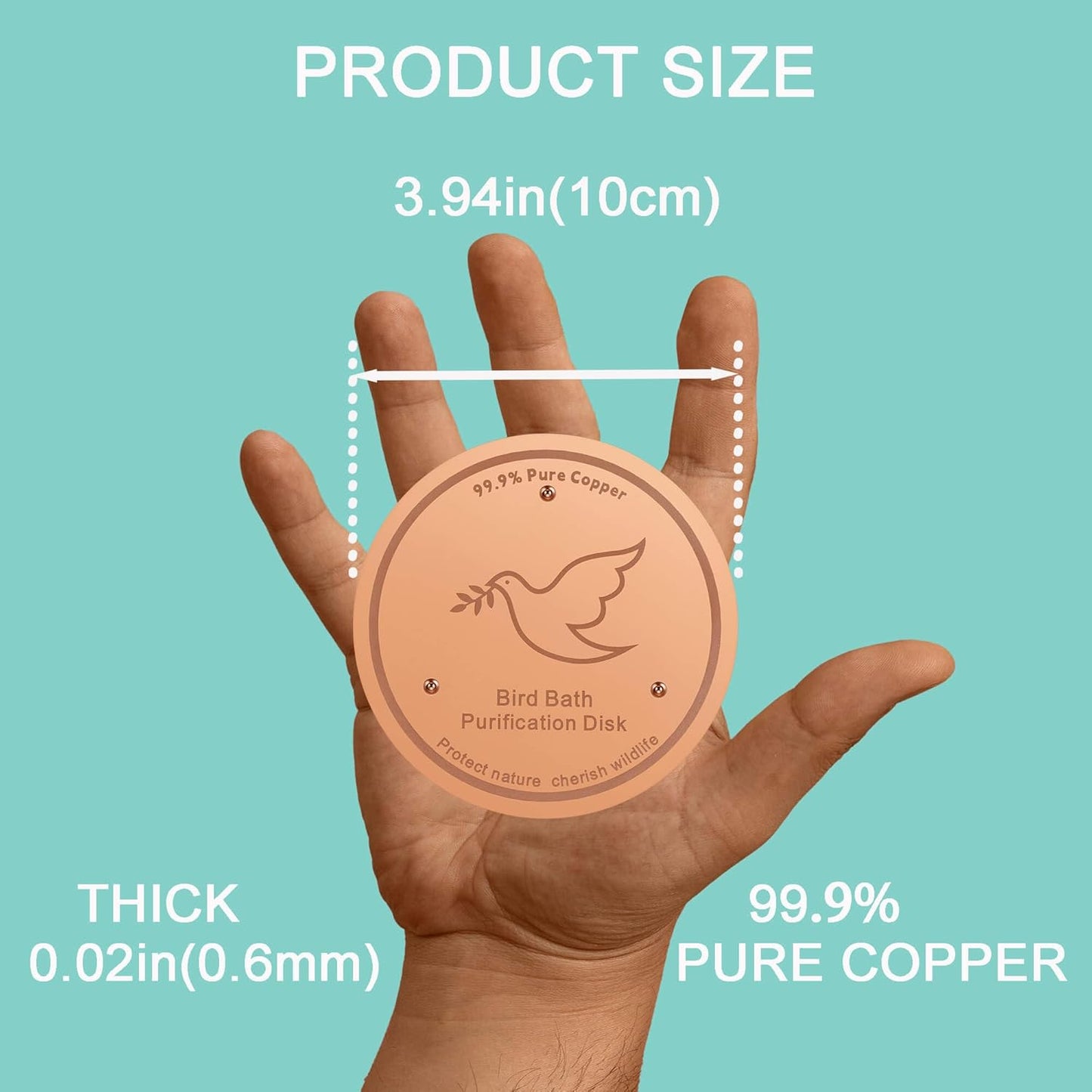 1Pack Bird Bath Copper Purification Disk | 0.6mm Reinforced 99.9% Pure Copper | Universal Fit for Outdoor Birdbaths(Birdbath Copper 1 Pack)