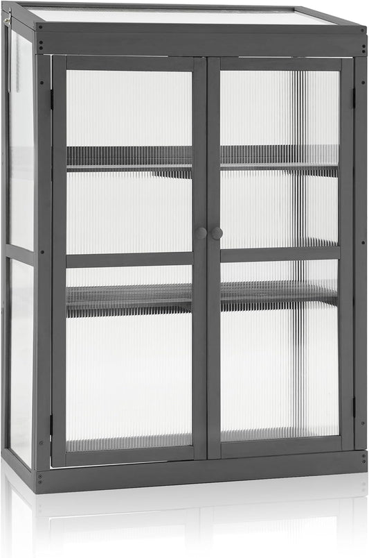 MCombo Wooden Cold Frame Greenhouse, Raised Flower Planter Shelf Protection for Outdoor Indoor Use, 0760 (Dark Grey)
