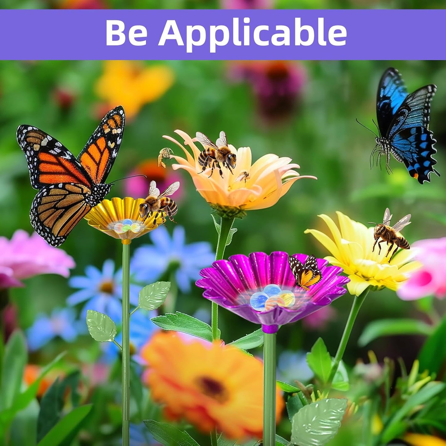 4 pcs Metal Colorful Flower Design Butterfly Feeders Bowl Bee Watering Station with 20 Colorful Glass Marbl for Outdoor Patio Garden Decoration (Red,Green,Blue,Yellow)