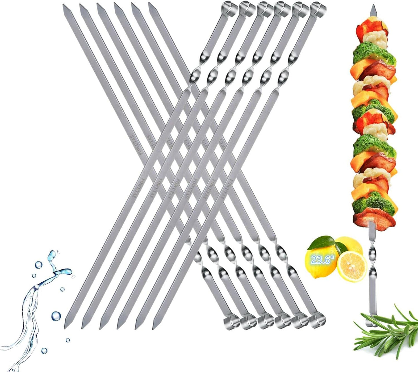 Large Metal Skewers For Grilling,Shish Kebab Skewer 23.6" Skewers For Kabobs Flat Barbecue Skewer Stainless Steel BBQ Grill Stick for Meat, Chicken, Shrimp, Fruit, Vegetables