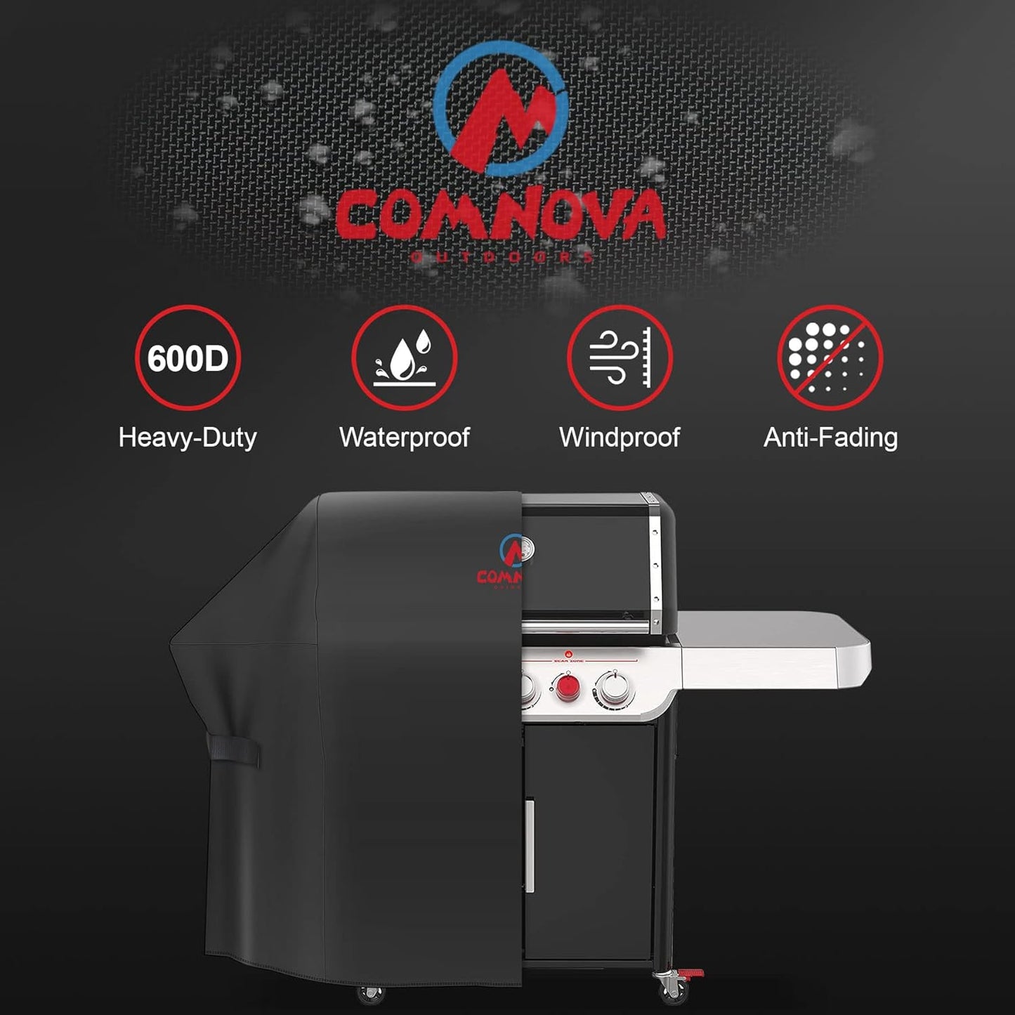Comnova Grill Cover 58 Inch - 600D BBQ Gas Grill Cover Waterproof Heavy Duty, Premium Barbecue Covers for Weber Genesis 300 Series Grill, Char-Broil, Monument, Brinkmann, Dyna-glo, Nexgrill and More