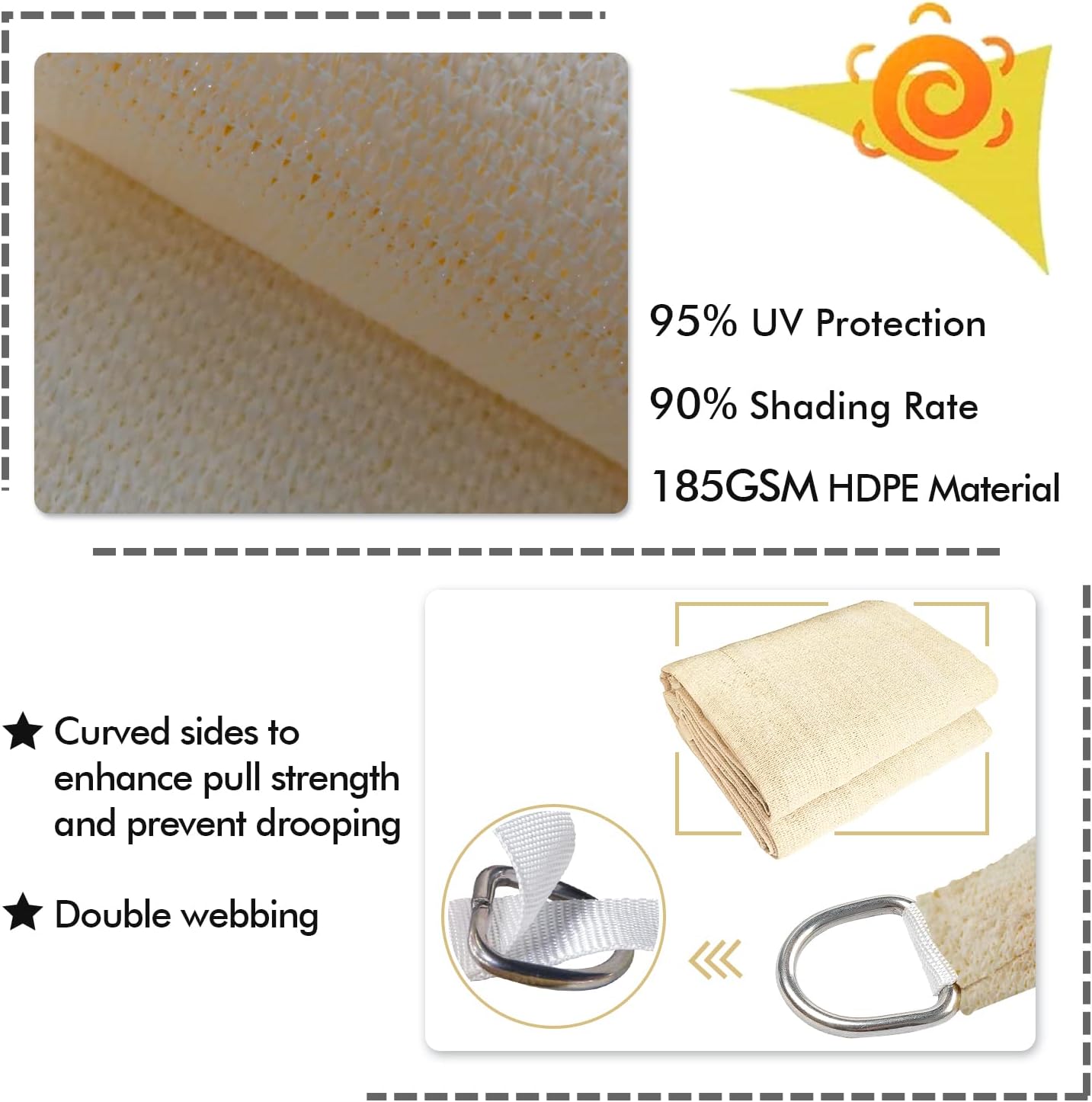 KANAGAWA 10'X10' Cream Custom Size Sun Shade Sail Square UV Block Canopy Cover for Patio Backyard Lawn Garden Outdoor (Customized Available)