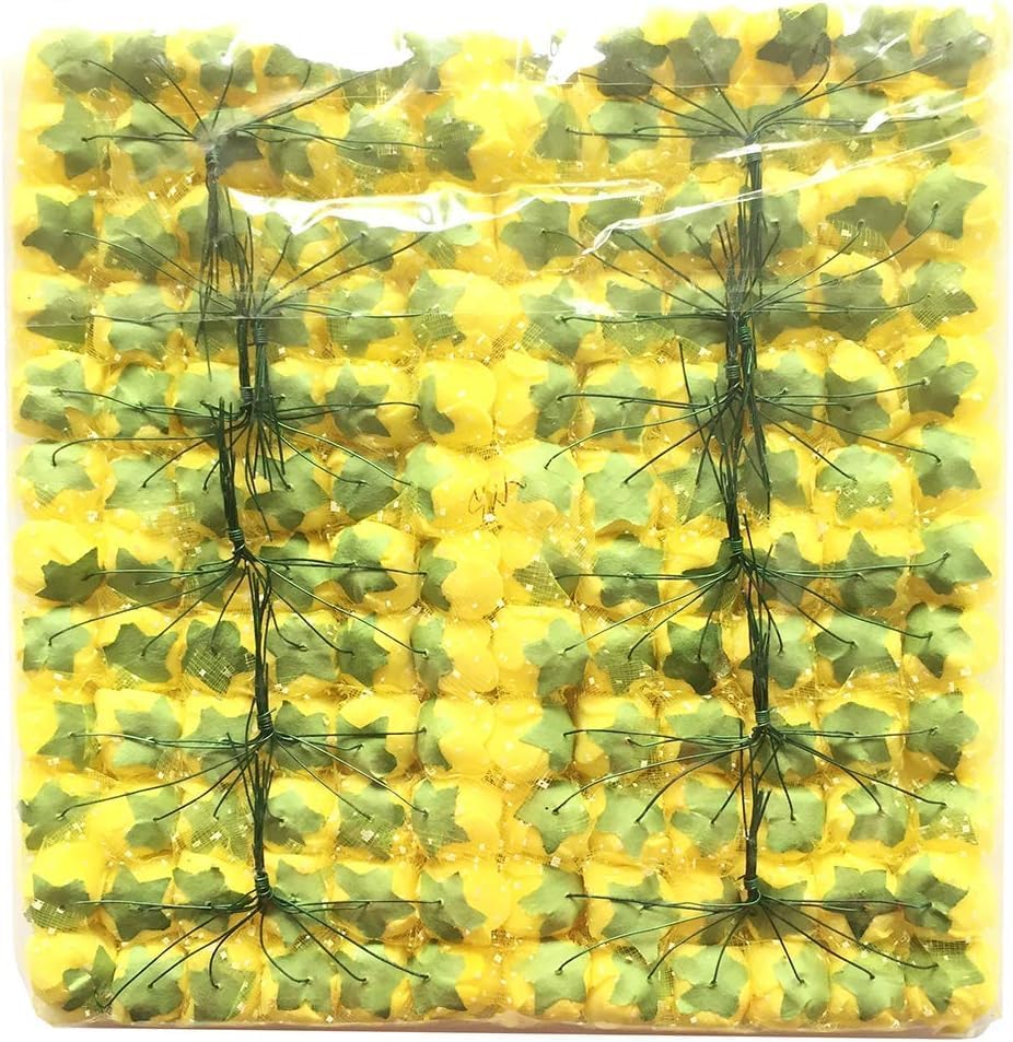 Mini Fake Rose Flower Heads 144pcs Mini Artificial Foam Roses DIY Wedding Flowers Accessories Make Bridal Hair Clips Headbands Dress (Bottom add Gauze) for Valentines Day,Wedding,Bridal (Yellow)