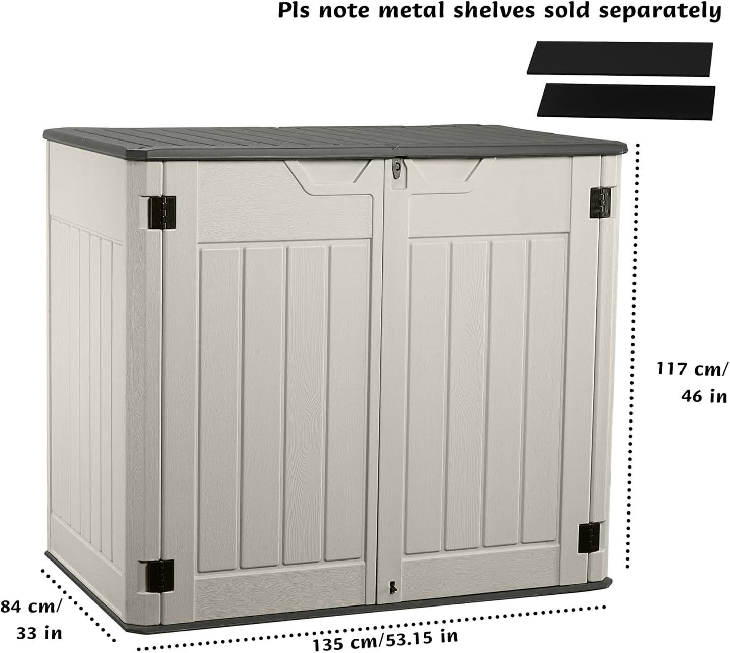 Horizontal Resin Storage Shed, 47 Cuft Garden Tool Sheds & Outdoor Storage, Outdoor Plastic Storage Cabinet Waterproof, 4.5 x 2.8 ft Backyard Outside Lawn Mower Storage Shed, Vanilla