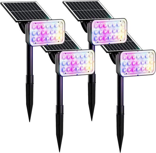 JACKYLED Solar Spot Lights Outdoor, 84 LED 7 Color Changing Solar Lights Outdoor Waterproof with 9 Modes, 360 Adjustable Landscape Spotlights for Halloween Xmas Decorations, Yard, Garden, Path, 4 Pack