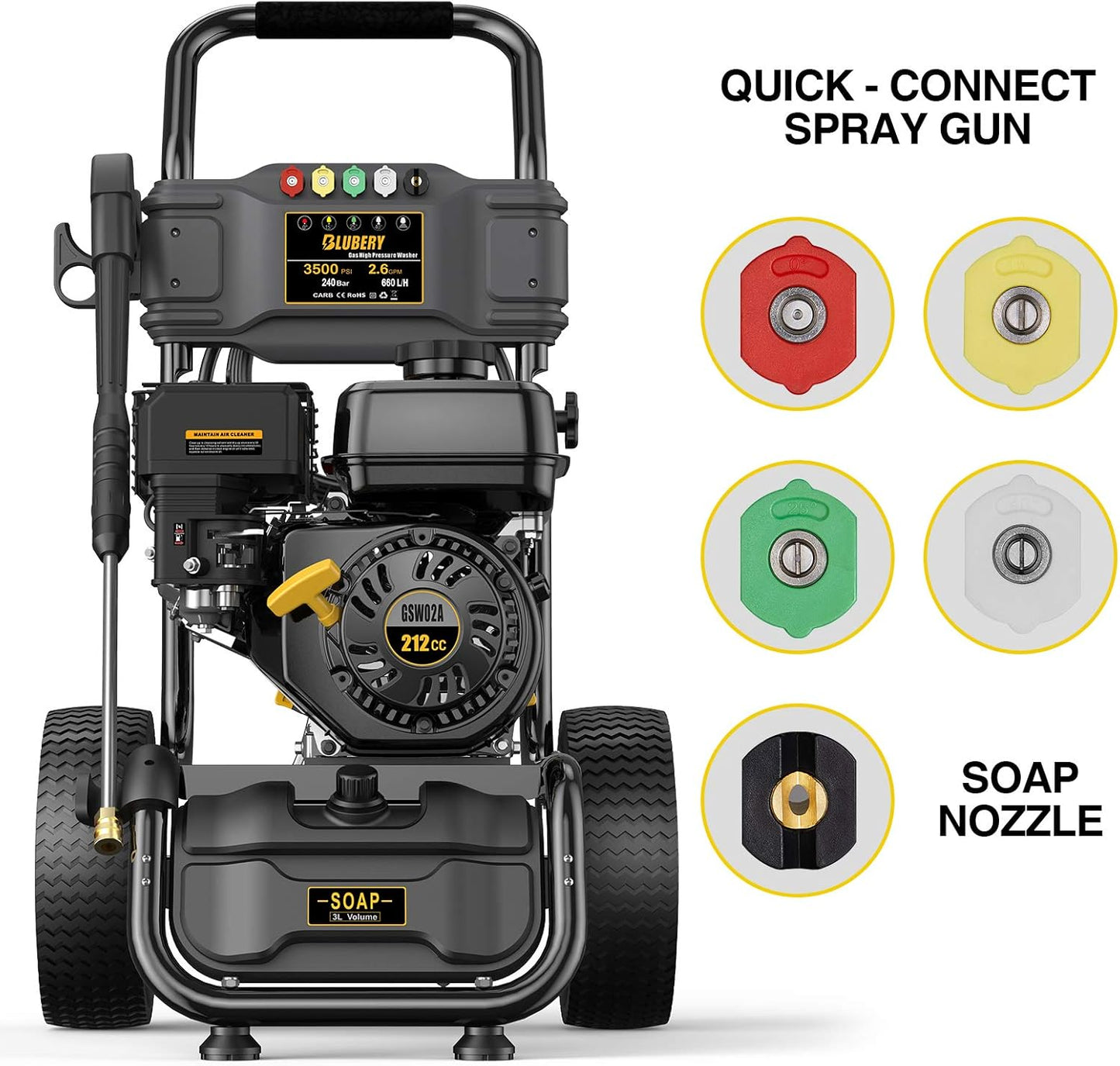 Heavy-Duty Gas Pressure Washer, 3500Psi at 2.6Gpm Power Washer,Portable, 30feet Pressure Hose,Industrial Style,Axial Cam Pump, for Siding, Driveway, House, Car, RV, Paint Preparation etc