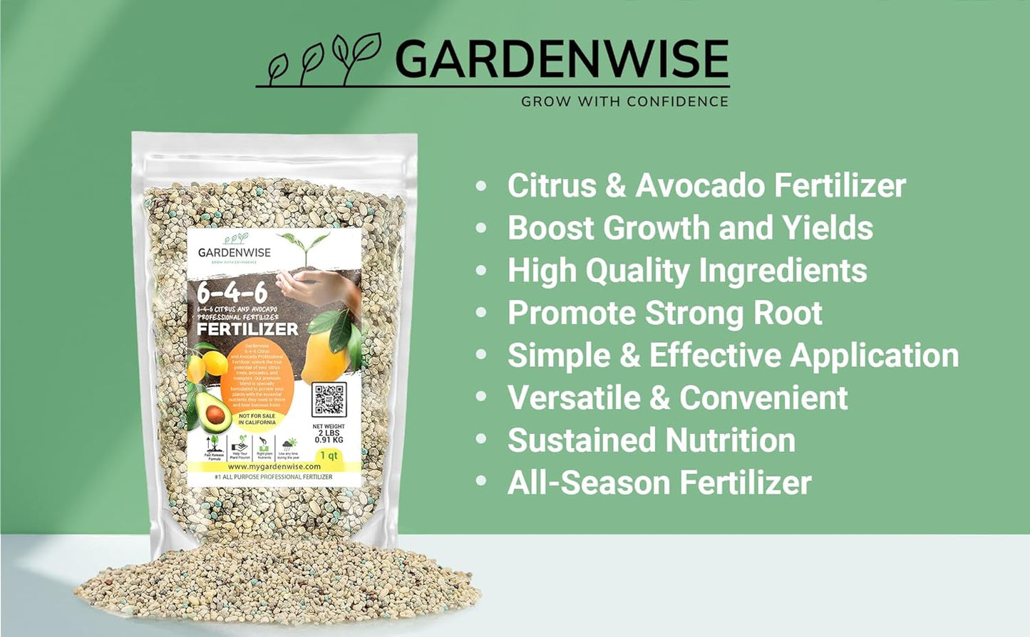 6-4-6 Avocado and Citrus Tree Professional Fertilizer Plant Food for Outdoor/Indoor Gardening; Quick-Release Nitrogen Fertilizer; Orange, Lime, Avocado and Lemon Tree Fertilizer (4 QUARTS)