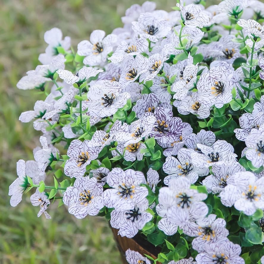 Artificial Flowers for Outdoor Indoor Garden Home Decoration, Faux Flower Daisy with Eucalyptus Leaves Fake Plants Greenery Boxwood Porch Patio, 12 Bundles (Creamy White)