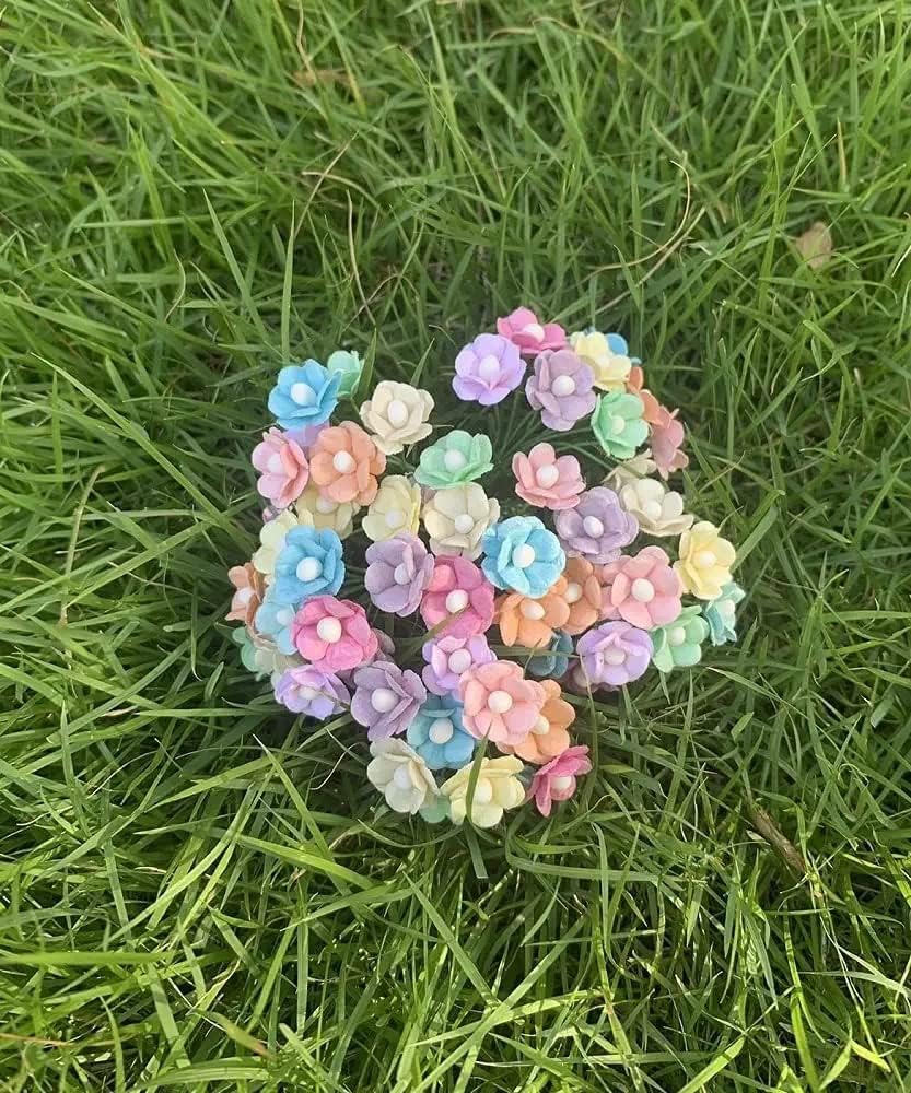 100 pcs Mini Flowers Mulberry Paper Flowers 13-15 mm Scrapbook Craft Card DIY Craft Using for Crafts, Bouquets, Scrapbooks, Decorations, Greeting Cards Artificial Flowers (Mixed Pastel Colors)