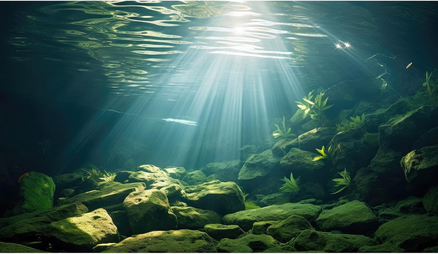 Under The Sea Aquarium Background Aquatic Plants Deep Sea Fish Tank Background Underwater Sunray Rock Terrarium Backgrounds Deep Ocean Floor Tropical Fish Tank Backgrounds 30x18in