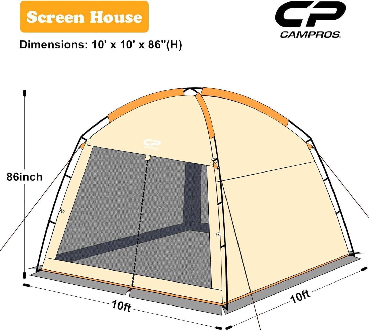 CAMPROS CP Screen House Room with 1 Side Wind/Sun Panel Canopy Tent Camping Tent Screen Shelter Gazebos for Patios Outdoor Camping Activities, 10'X10'X86in(H) - Beige