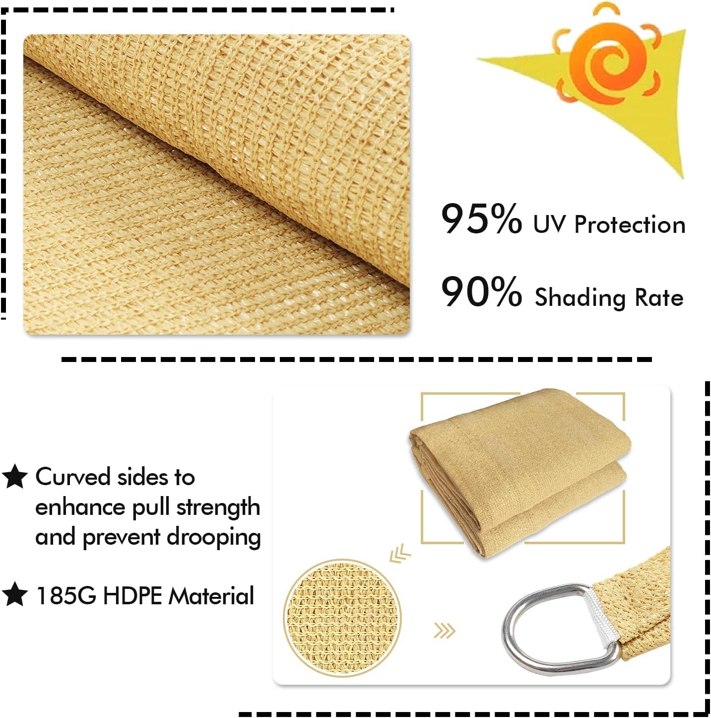 KANAGAWA 9'X14' Sand Custom Size Sun Shade Sail Rectangle UV Block Canopy Cover for Patio Backyard Lawn Garden Outdoor (Customized Available)