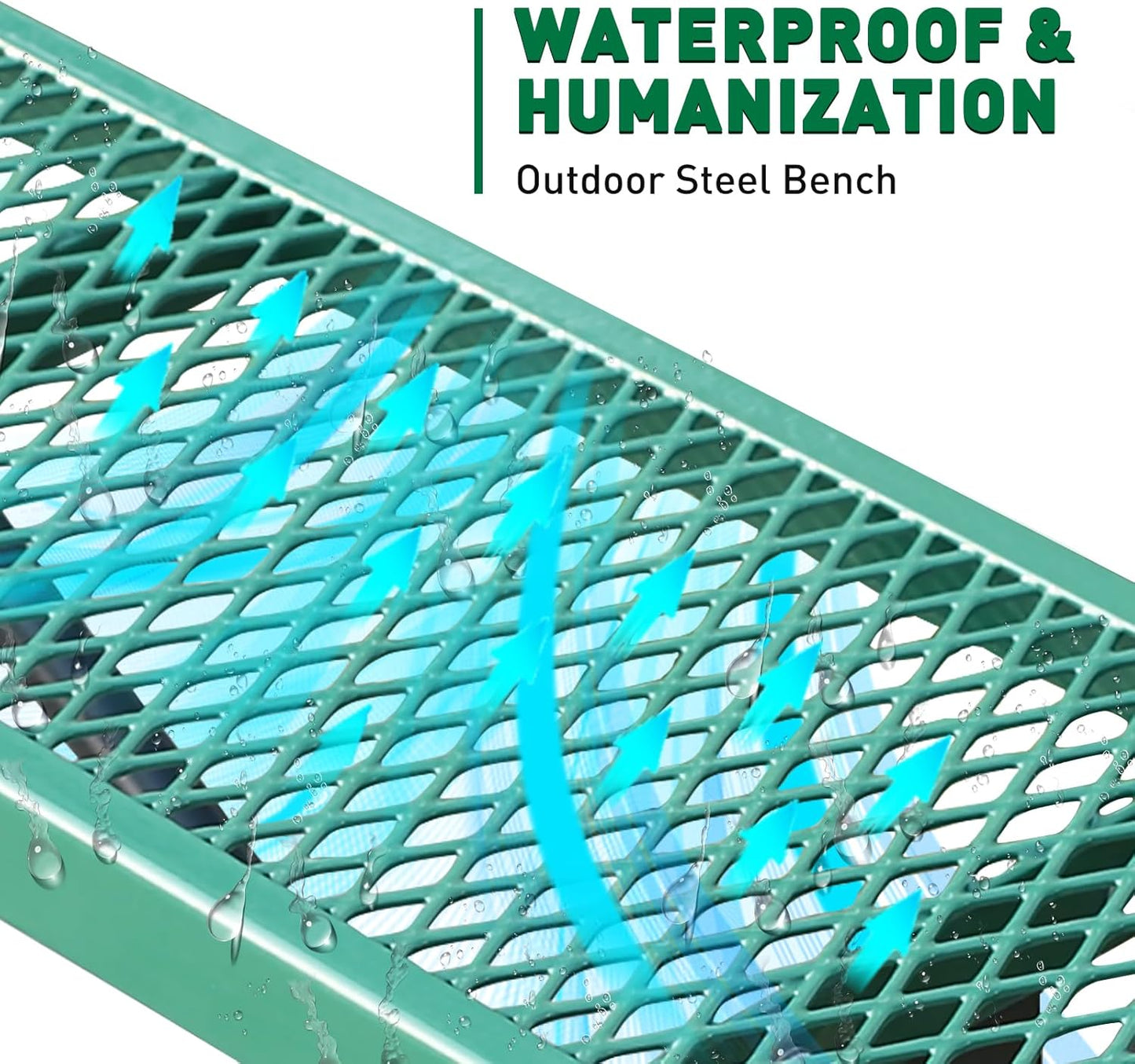 Heavy-Duty Park Bench or Table for Outside - Black Coated Outdoor Furniture Steel Bench, Commercial-Grade Outdoor Benches Weatherproof for Park, Patio, Porch (Green, 8FT (Without Backrest))