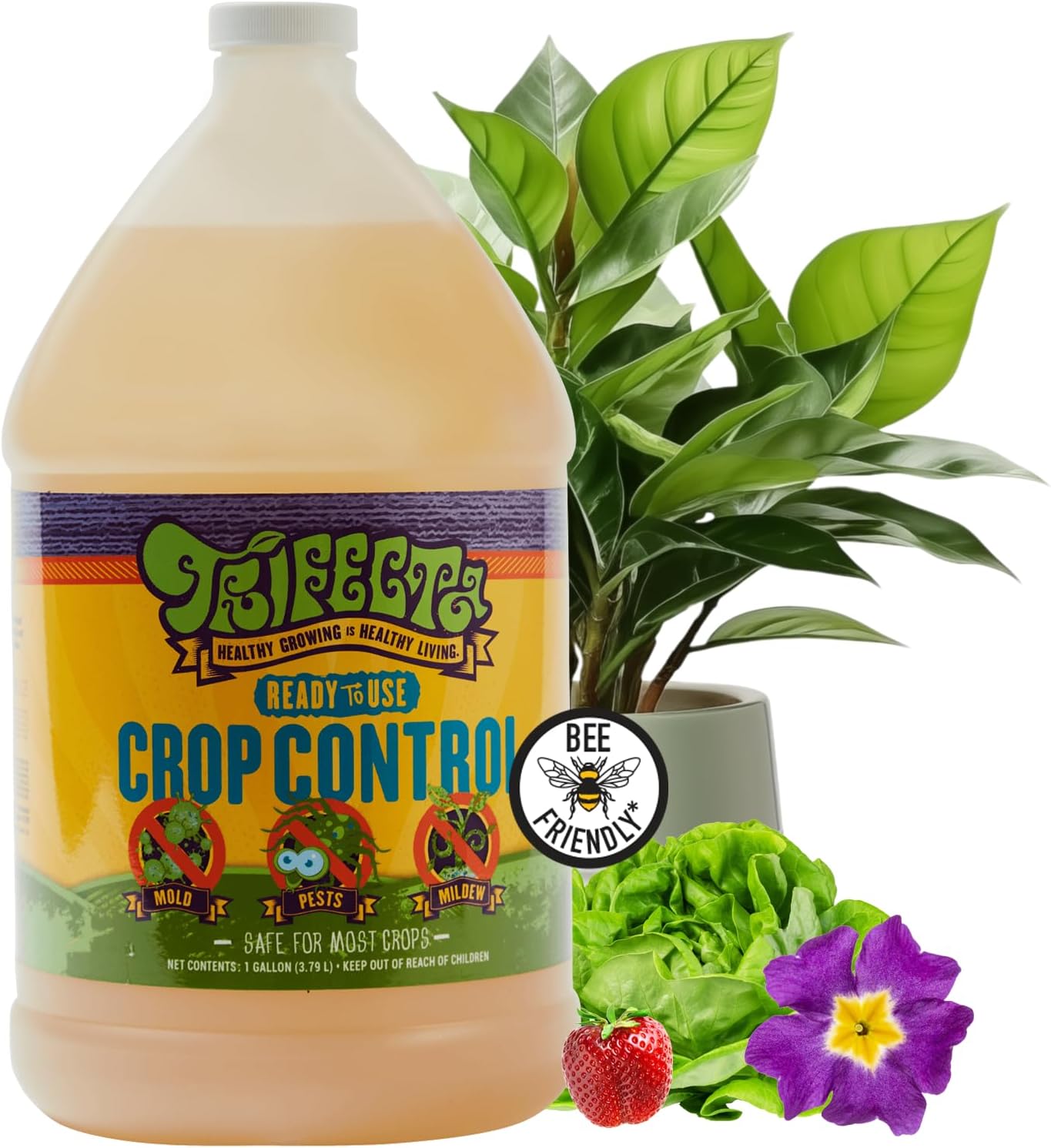 Trifecta Crop Control Insecticidal Soap for Plants | All Natural Fungicide for Plants | Spider Mite Killer Indoor Plants, Food Safe Commercial Grade Pesticide, Herbicide, Spider Mites Spray for Plants