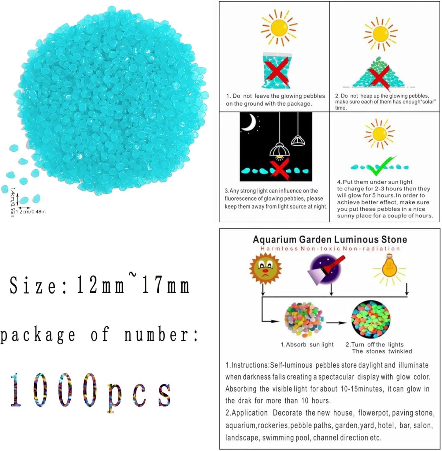 Glow in The Dark Stones 1000 Pcs Glow Pebbles Aquarium Rocks Blue Stones for Fish Tank Lawn Yard Garden Walkway Plant Pots