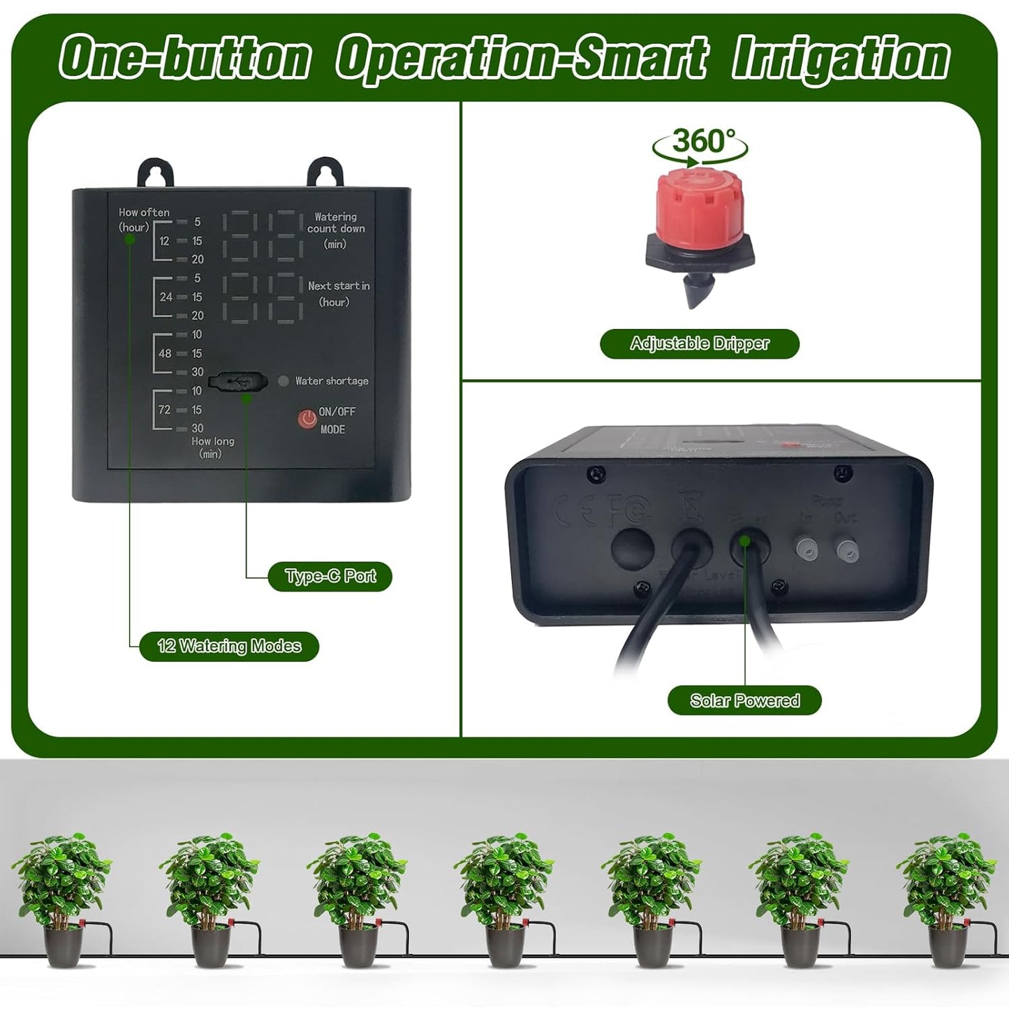 Solar Drip Irrigation System for Garden, Automatic Drip Irrigation Kits,Plants Self Watering Devices for Vacation,Solar/Battery Powered Water Pump for Potted Plants,Raised Beds,Greenhouse (15 Pots)