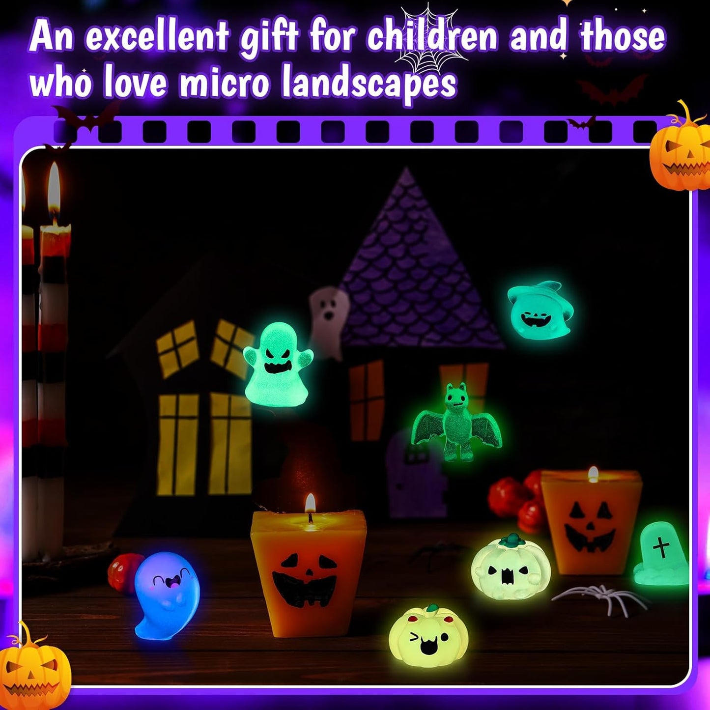 58 Pcs Halloween Luminous Mini Figures Glow in Dark Tiny Resin Figures Set Fairy House Diorama Accessories Halloween Pumpkin Ghost Skull Ornament for Garden Dollhouse Craft DIY(Ghost)