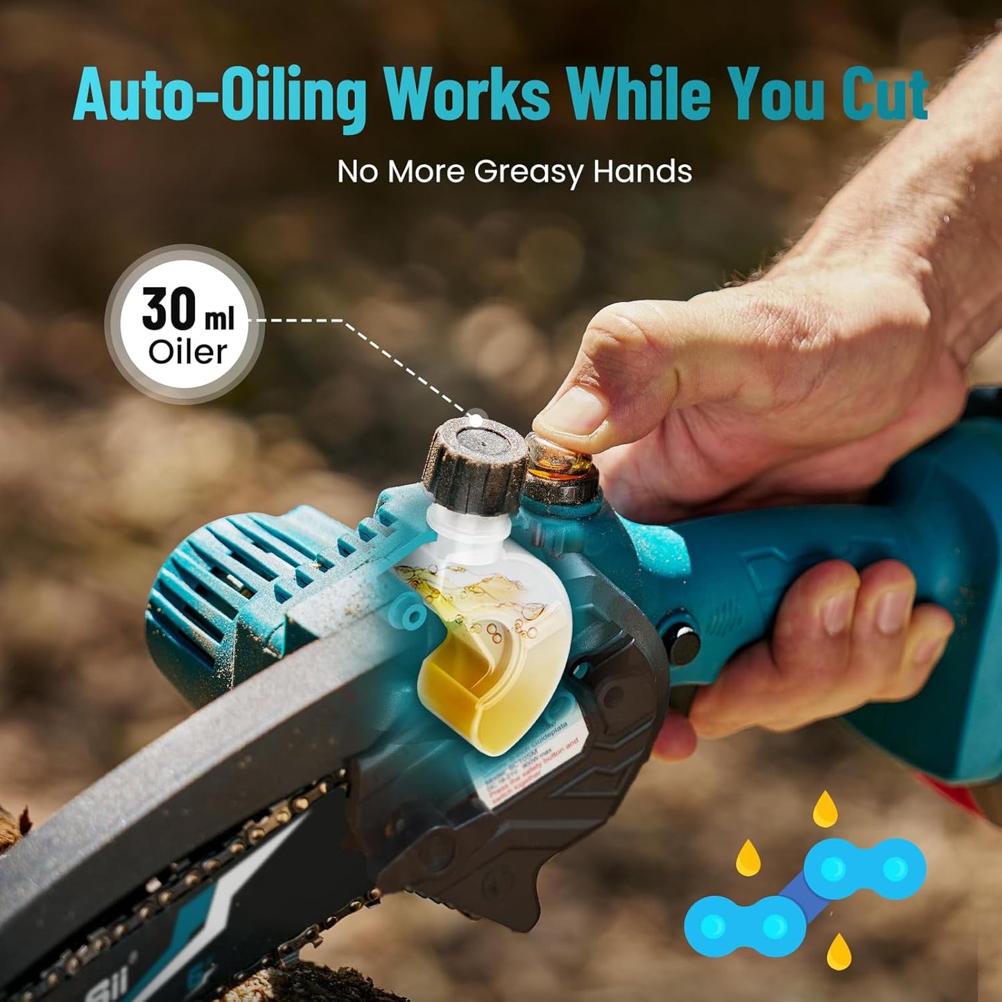 SEESII Mini Chainsaw 6 inch,Cordless Chainsaw w/ 2x2000mAh Batteries,Oiler System & Replacement Chain,Handheld Electric Chain Saw w/Safety Lock,Battery Powered Chainsaw for Wood Tree Cutting, CH600+