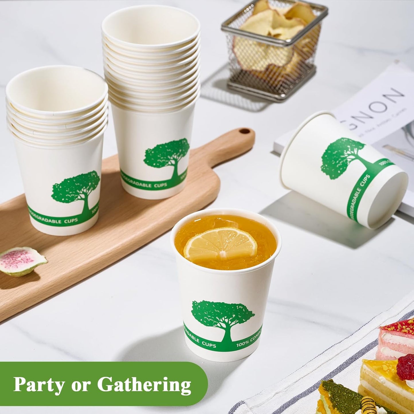 Vplus 400 Pack Compostable Paper Cups, 8 oz Paper Coffee Cups, Biodegradable Disposable Paper Cups, Eco-friendly Hot Drinking Cups for Party, Picnic,and Events