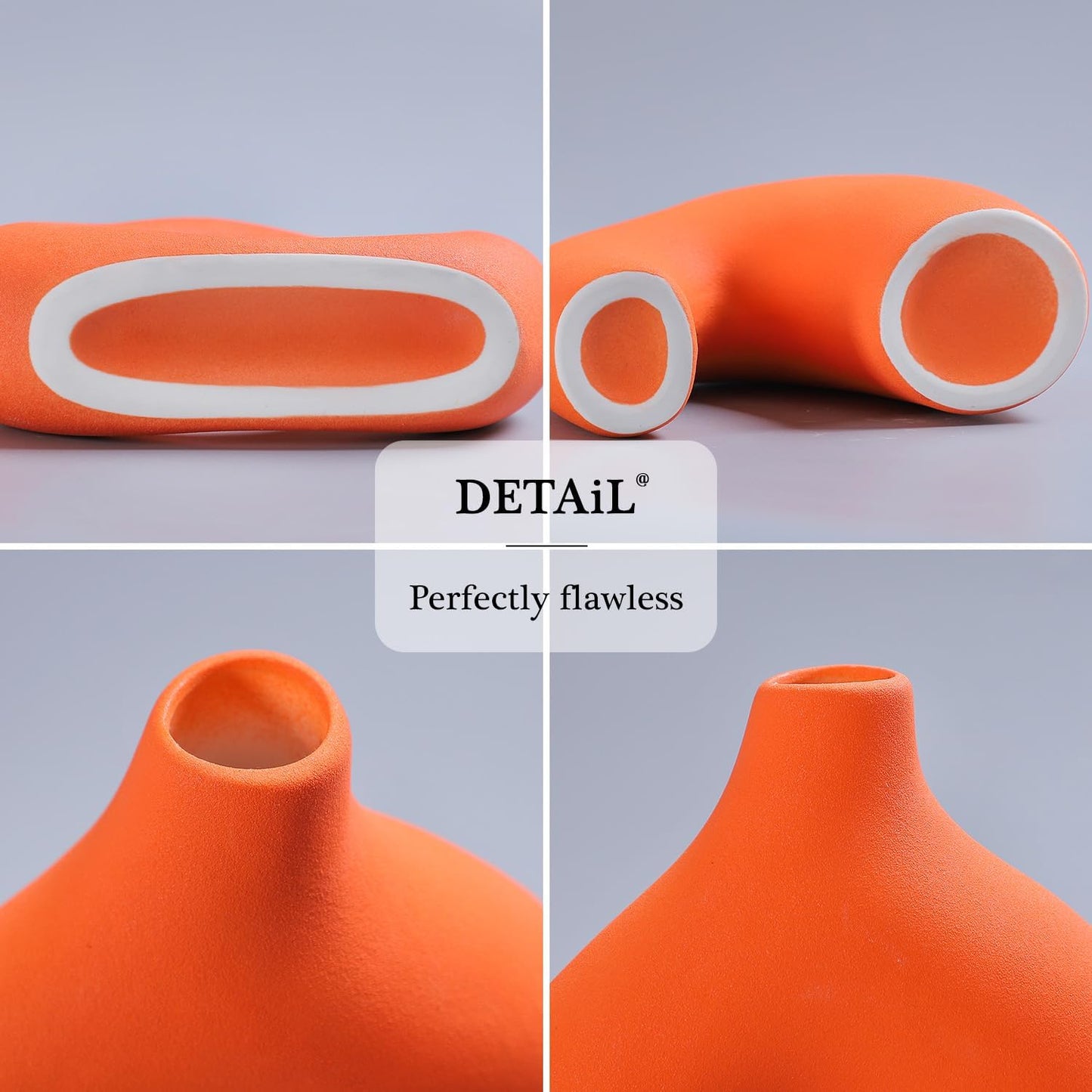 CEMABT Orange Ceramic Vase Set of 2 for Modern Minimalist Bohemian Decor，Round Matte Donut Vases for Pampas Grass-Perfect for Living Room, Dining Table, Office Bedroom Shelf Decor Entryway, Console