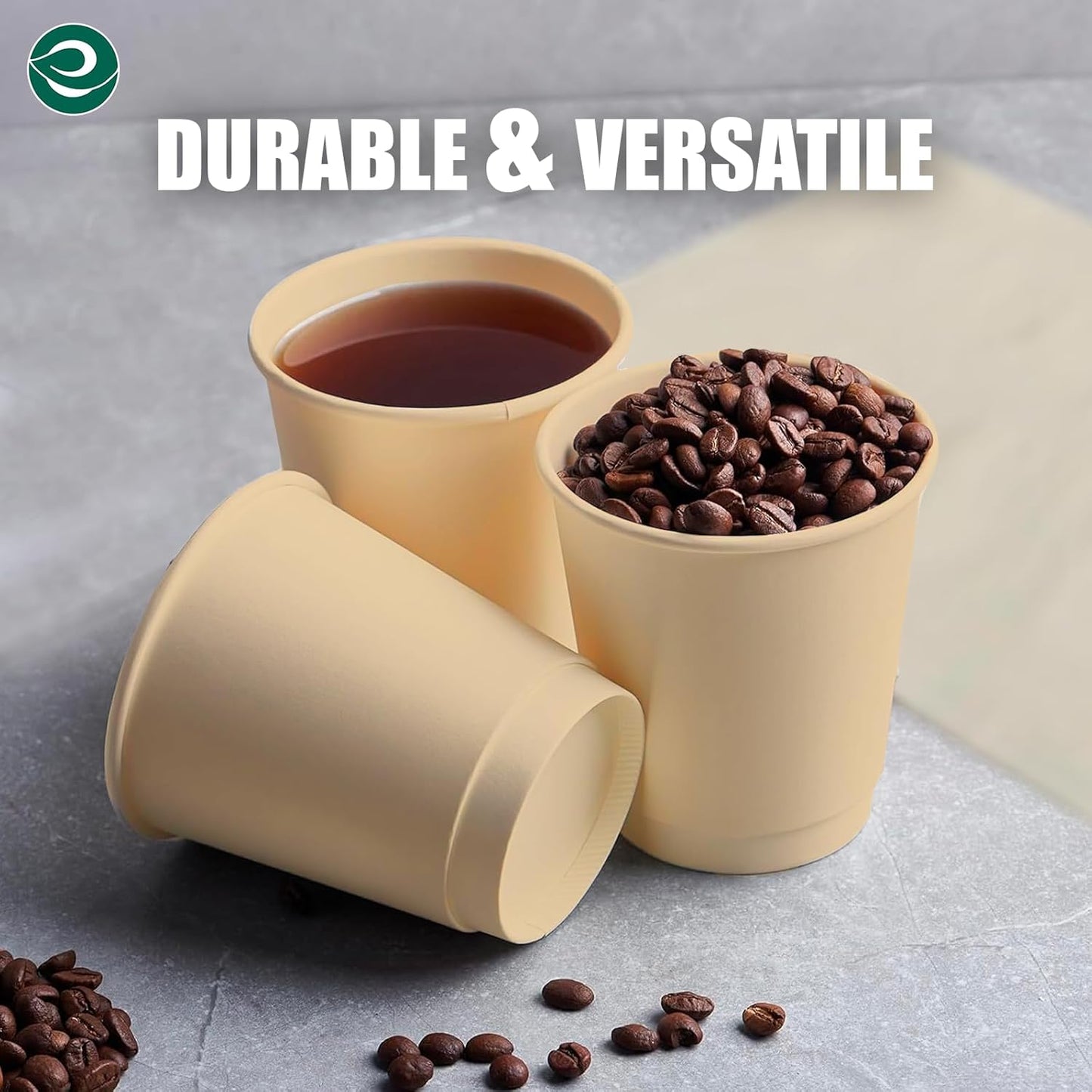 ECO SOUL 100% Compostable Plant-Based Hot Cups | 16oz, 12oz, 8oz | Disposable Bagasse Paper Cups | Eco-friendly Cups | Sturdy, Microwave & Oven Safe (200, 8oz)