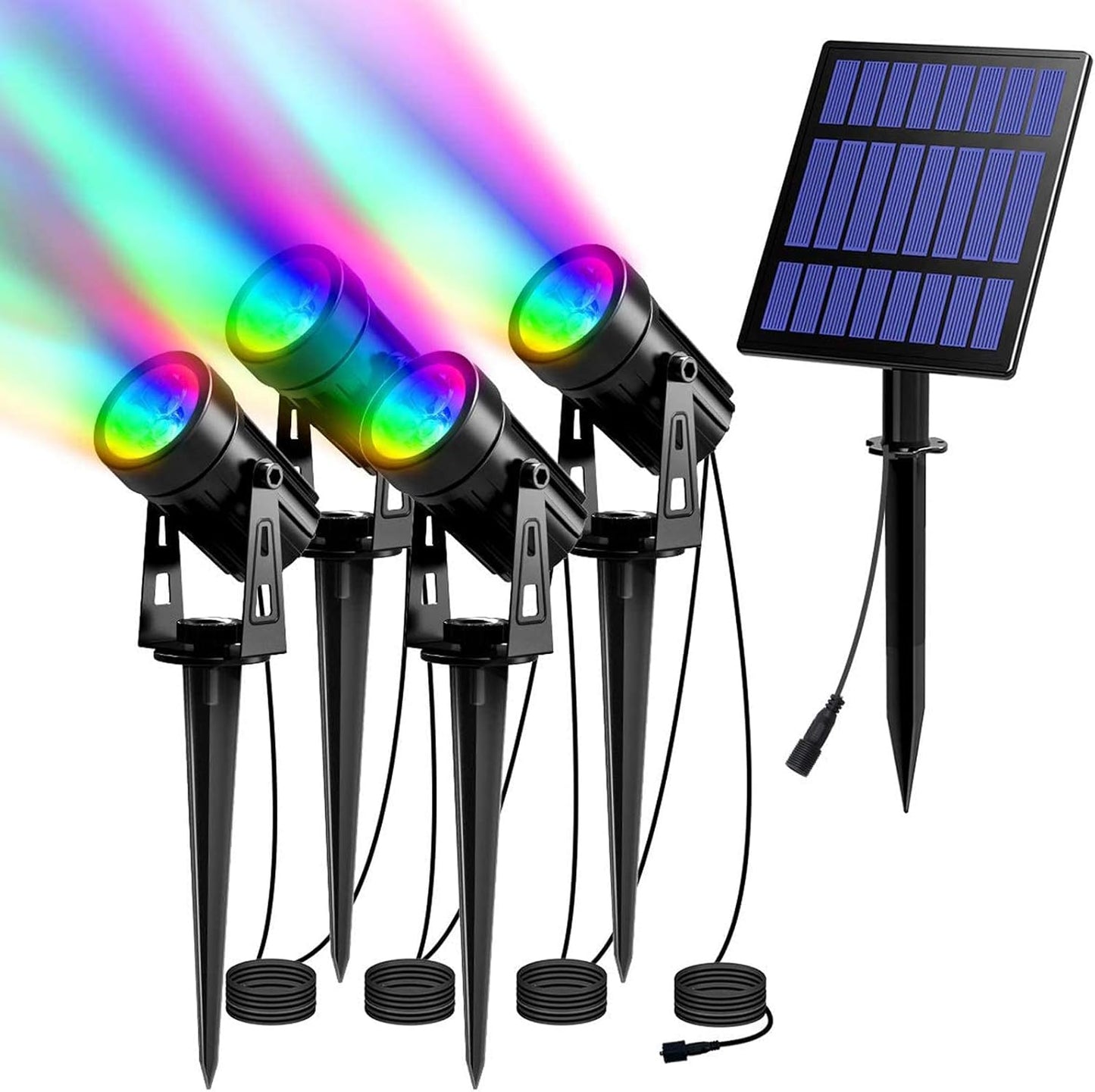T-SUN RGB Solar Spotlights Outdoor, Halloween Decoration Solar Landscape Spotlights, IP65 Waterproof Color Changing Spot Lights Outdoor Security Wall Lights for Garden, Yard, Driveway, Pool Area(RGB)