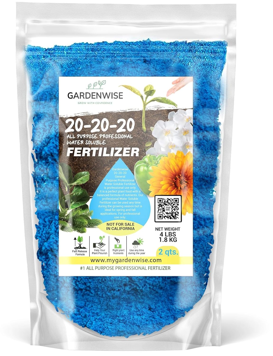20-20-20 Water-Soluble Fertilizer – Powder for Liquid Plant Food for Indoor & Outdoor Plants, Orchids, Vegetables, Lawns, Flowers – 20 20 20 Fertilizer 2 Quarts (4 lbs)